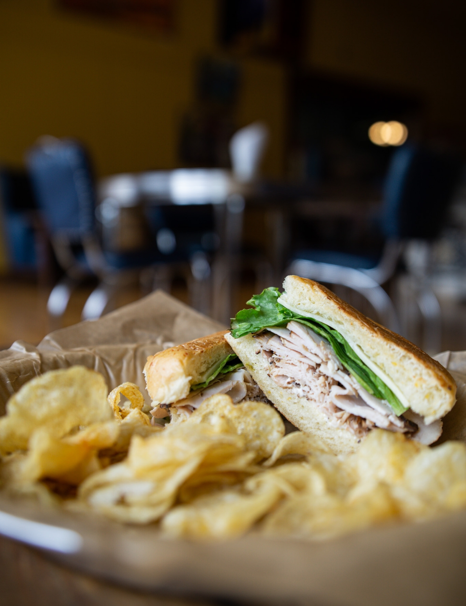 Turkey Sandwich on sourdough with chips